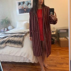 Maroon Striped Duster Jacket - Stelen
